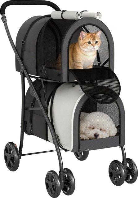 Pawhut Doppel-Kinderwagen zum Zusammenklappen für Hunde und Katzen mit 2 abnehmbaren Körben, Gurten und Kissen, Dunkelgrau, H x B x T: 98 x 66 x 50 cm - Bild 1