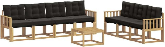 vidaXL Outdoor-Sofagarnitur 8-teilig in L-Form mit Kissen und Couchtisch aus Akazienholz in Weiß und Schwarz - Bild 1