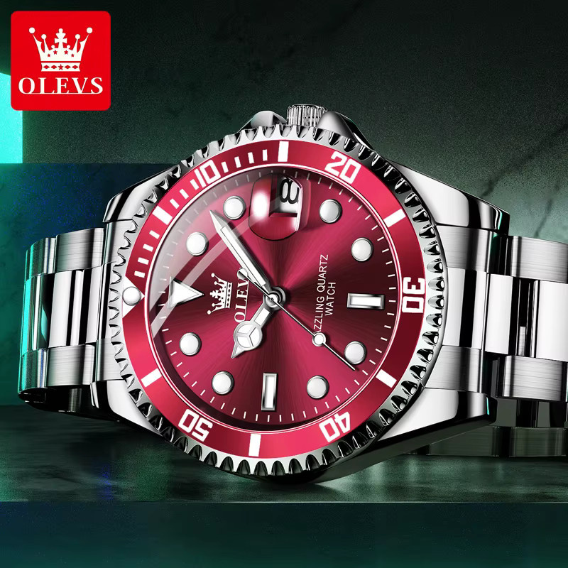 OLEVS Armbanduhr, Automatik, Edelstahl, rotes Zifferblatt, Herren - Bild 2