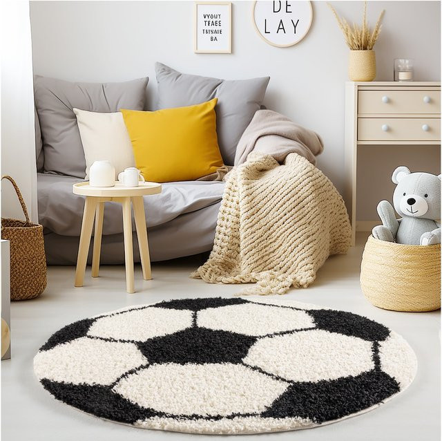 Kinderteppich Kadima Design mit Tier-Motiv, Rund, Schwarz und Mehrfarbig, Durchmesser: 120 cm - Bild 1