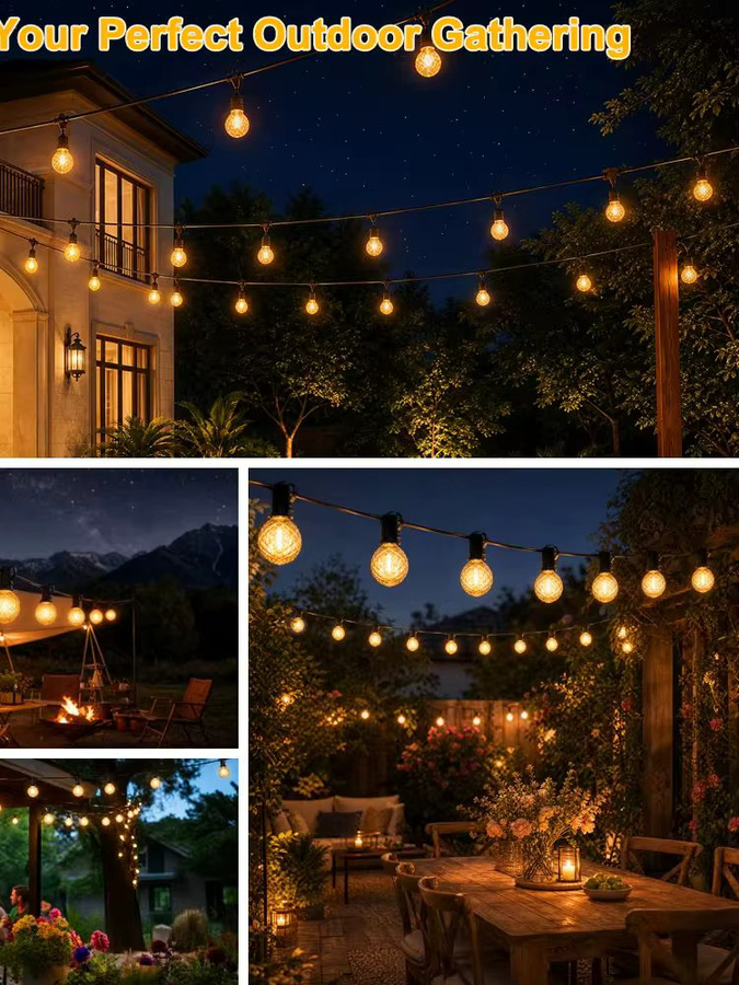 Grensk Solar-Lichterkette mit G40 Diamant-LEDs, fernbedienbar und dimmbar, IP44 wasserdicht, bruchsicher, warmweiß, transparent - Bild 6