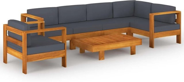 vidaXL 7-tlg Garten-Lounge-Set aus Akazienholz mit grauen Polstern in L-Form - Bild 1