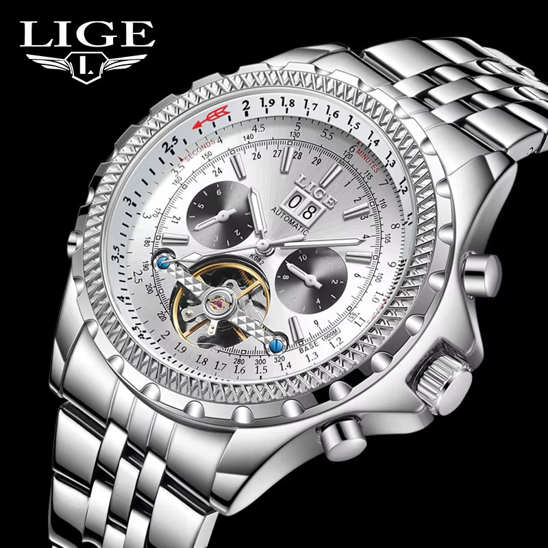 Lige Armbanduhr Automatik, Edelstahl, Schwarz, Herren - Bild 4