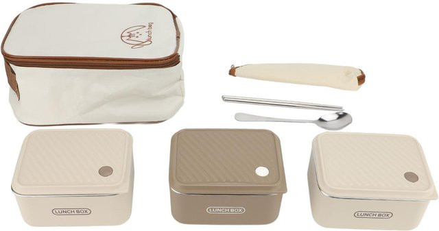 CosyHome Lunchbox Set 3-teilig in Weiß mit Edelstahlbehältern, 600 ml, mikrowellengeeignet inklusive Tasche und Besteck - Bild 1