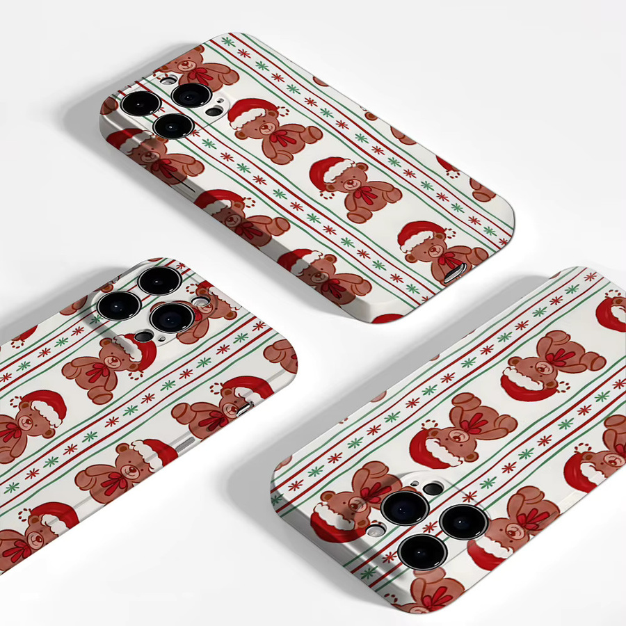 Handyhülle mit Weihnachten Teddybär Streifen Design für Apple iPhone 17 16 15 14 13 12 Pro Max Plus, Mehrfarbig, Doppelschichtige Rückseite - Bild 3
