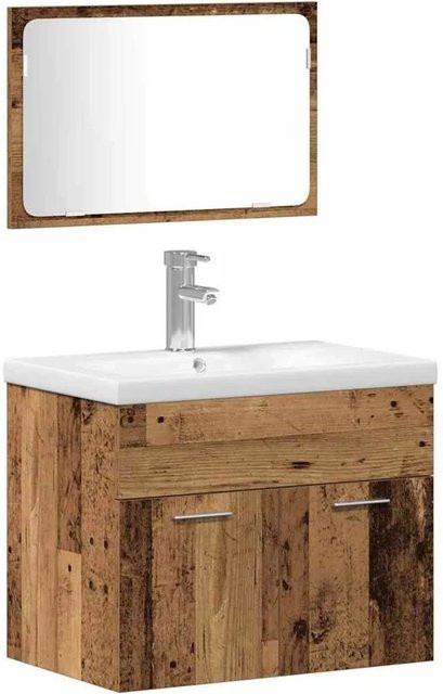 vidaXL Badezimmermöbel-Set modern in Braun mit Spiegel und Wandmontage aus Holzwerkstoff - Bild 1