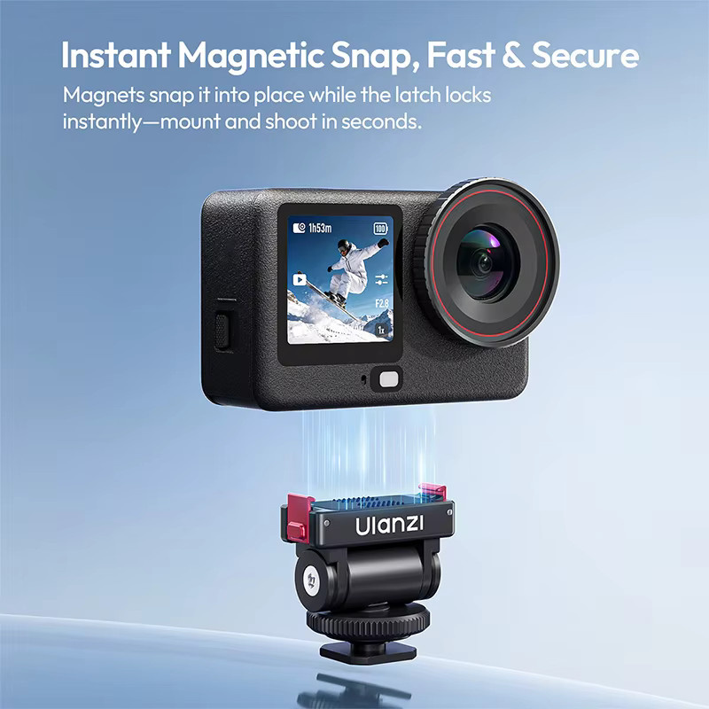 Ulanzi OA27 Schnellwechsel-Kaltplattenhalterung für DJI Action 6 und Nano, Magnetischer Adapter mit 1/4-Zoll-Schraube und 180 Grad Neigungsverstellung, Schwarz - Bild 2