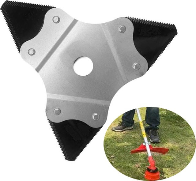 DAZZLEEX 3-Zahn Rasenmäher-Trimmerklinge aus Manganstahl in Silber, Durchmesser: 23 cm - Bild 1