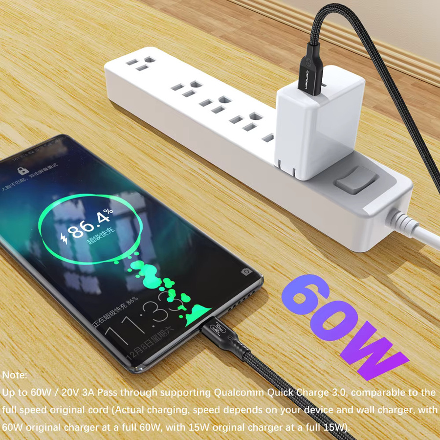 UGOURD USB-A auf USB-C Kabel USB 3.2 Gen2 mit 10 Gbit/s Datenübertragung und PD 60W Schnellladefunktion in Schwarz - Bild 3
