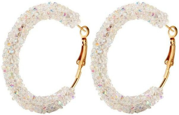 YIRAN Jewelry Hoop Ohrringe, Kristall, Schwarz, Weiß, Messing, Damen - Bild 1