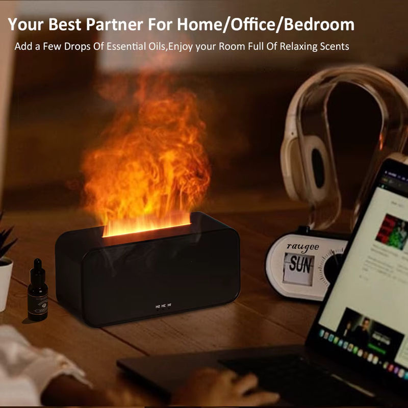 Cooskr Luftbefeuchter Diffusor mit Flammen-Effekt und LED-Licht in Schwarz - Bild 6