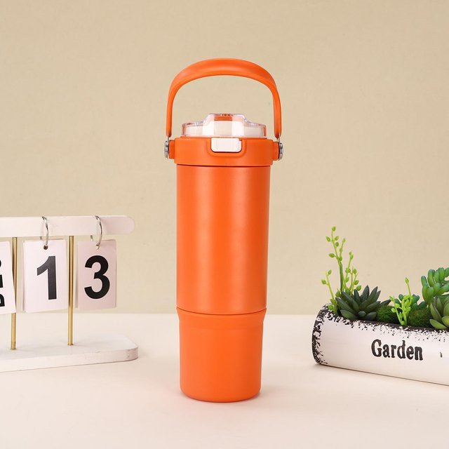 Yiran Furniture Thermobecher mit Doppelvakuum-Isolierung und Federdeckel aus Edelstahl, 900 ml - Bild 1