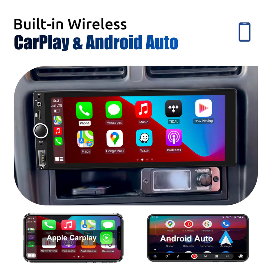 ESSGOO 1Din Autoradio mit Android 14, 6,86 Zoll IPS Display, Carplay, Android Auto, 4 GB RAM, MP5 Player und Bluetooth in Schwarz - Bild 3