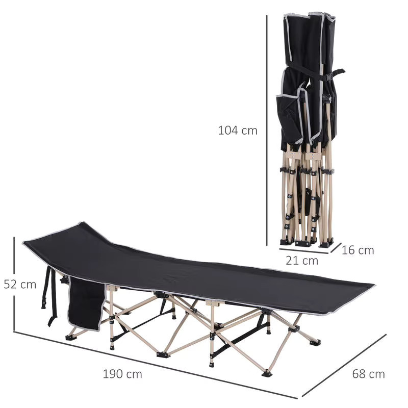 Faltbares Campingbett Schwarz Wetterfestes Feldbett mit Tragetasche für Outdoor Angeln und Garten B/T/H: 190 x 68 x 52 cm - Bild 7