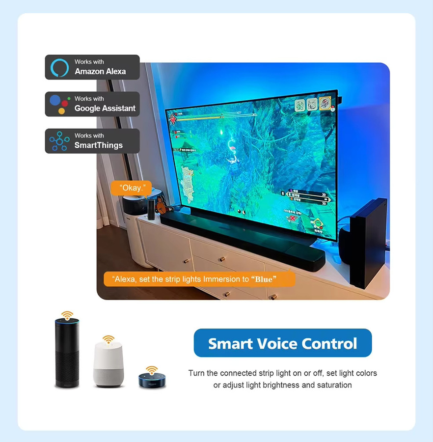 FOXONEER Smart Ambient TV LED Hintergrundbeleuchtung Kit mit Sync Box für 4K HDMI 2.1, RGB Multicolour LED Streifen mit WiFi, Alexa und Google Assistant Steuerung - Bild 3