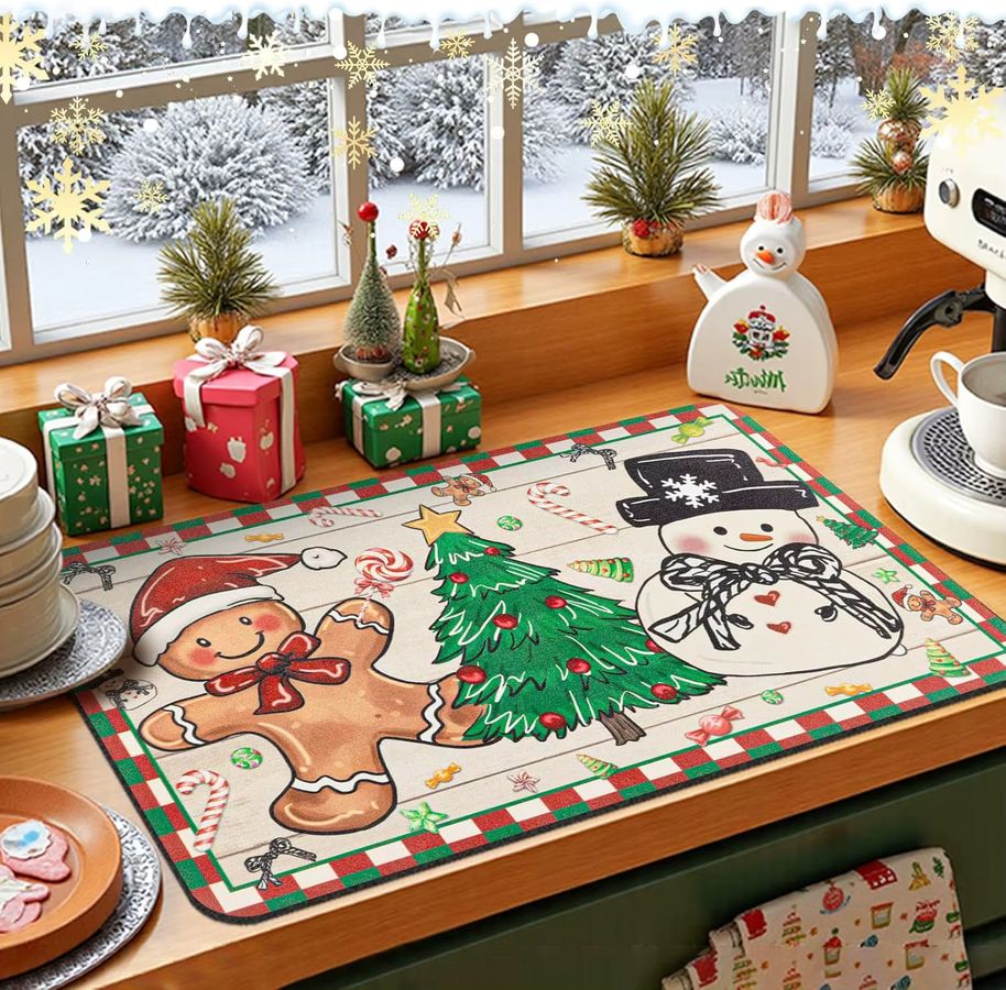 VIKAMA Christmas Gingerbread Man Abtropfmatte für die Küche und als Tischdekoration - Bild 2
