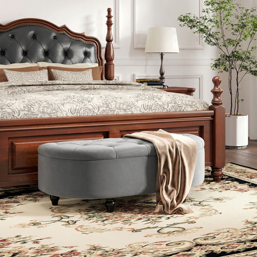 HOMCOM Sitzbank mit Stauraum und offenem Deckel aus Velvet-Touch und Gummiholz, dunkelgrau, B/T/H: 120 x 46 x 42 cm - Bild 2