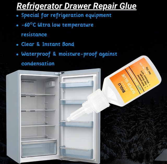 BIGLU Superkleber für Kühlschrank-Schubladen, transparent, temperaturbeständig bis -60 °C für PVC und ABS-Kunststoff - Bild 1