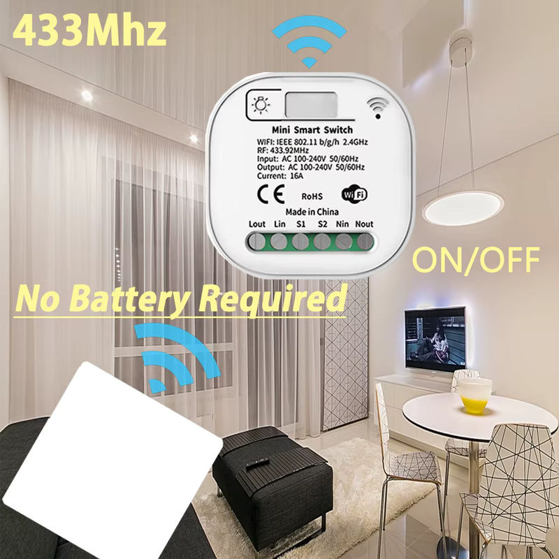 Tuya Smart Wifi Lichtschalter Weiß – Selbstversorgender WLAN Wandschalter ohne Batterie mit 433MHz Controller, 220V 16A, kompatibel mit Alexa - Bild 2