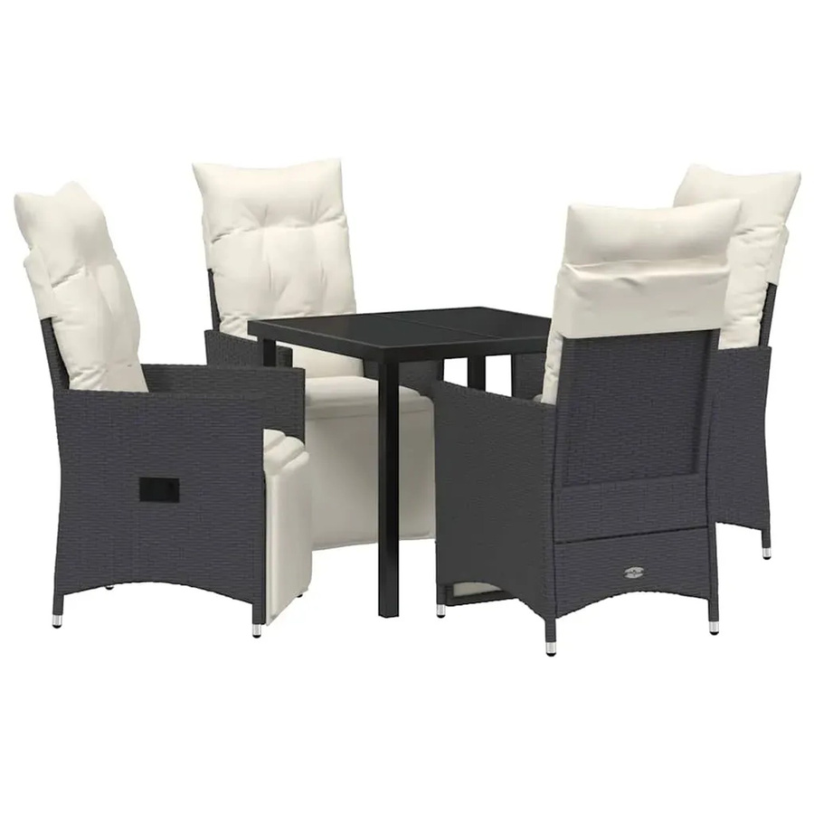 vidaXL Garten Essgruppe aus Poly-Rattan und Stahl in Schwarz mit Kissen und Sicherheitsglas, 5-teilig - Bild 2