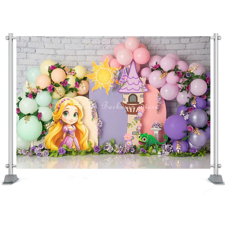 Silovia Fotohintergrund Tangled Tower Prinzessin mit Schloss, Ballons und Blumen in Multicolour - Bild 2