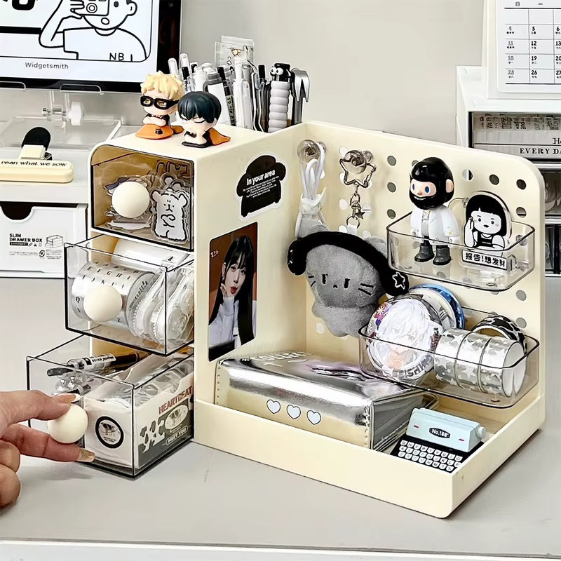 Desktop-Aufbewahrungsbox in Weiß mit mehreren Fächern und Schubladen aus Kunststoff - Bild 3