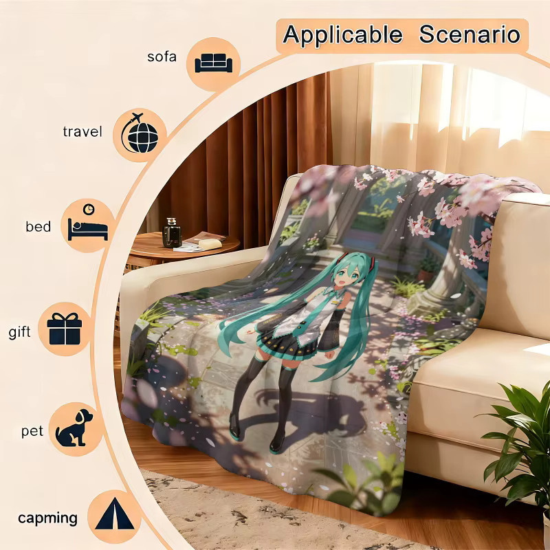 Hatsune Miku Kirschblüten-Garten Flanell-Wurfdecke in Multicolour, B/T: 100 x 70 cm - Bild 5