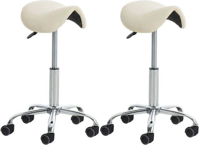 DELUKE 2er Set Sattelhocker VOULI mit Rollen, höhenverstellbar und drehbar, Kunstleder, Farbe: Creme/Beige - Bild 1