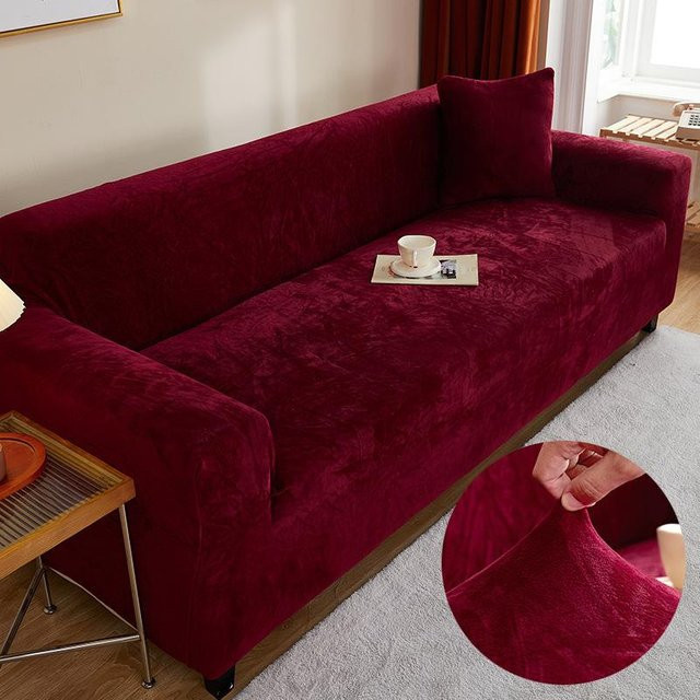 Bestbags Sofaüberwurf aus Samt in Rot, elastischer und rutschfester Couchbezug für 2-Sitzer (145-185 cm) - Bild 1