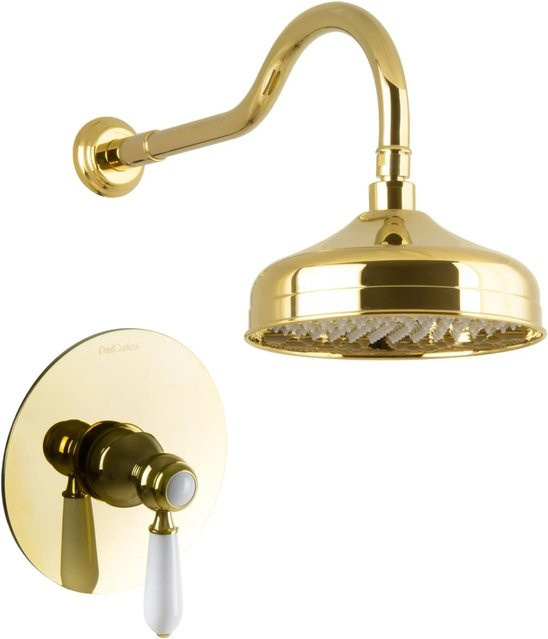 PaulGurkes Unterputz Duschset in Gold mit Regendusche im Nostalgie Retro Design aus Messing - Bild 1