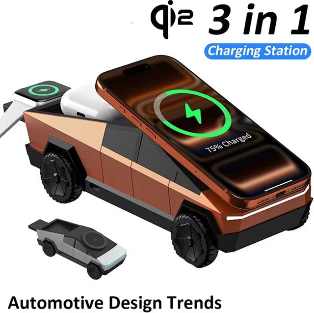 Opansten 3-in-1 Magnetisches Kabelloses Ladegerät und Autoständer in Grau für iPhone, Samsung Watch und AirPods Pro mit Schnellladefunktion - Bild 1
