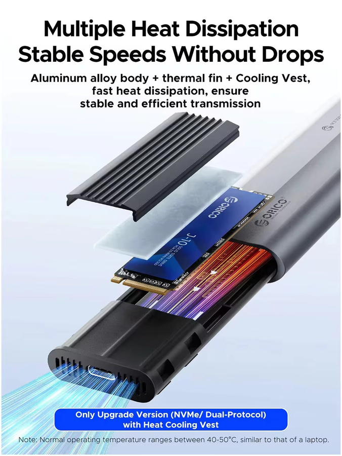 ORICO M.2 NVMe SSD-Gehäuse aus massivem Metall mit 10Gbps und USB Typ C für PC, Laptop und Handy - Bild 3