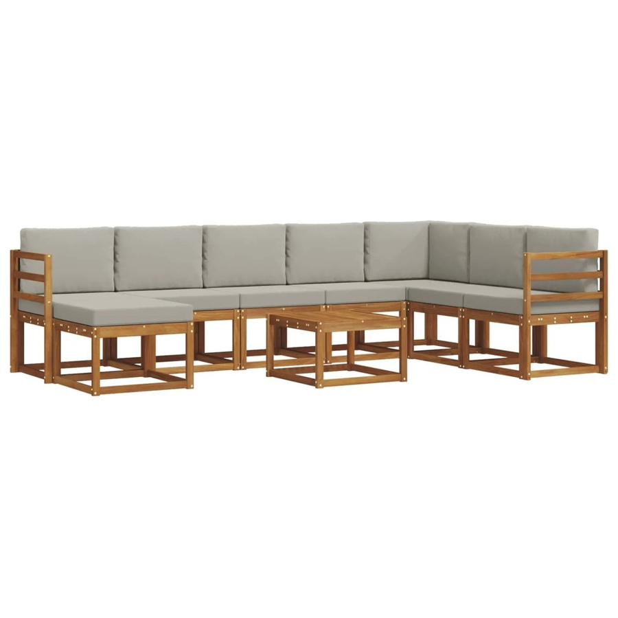 vidaXL Outdoor-Sofagarnitur aus Akazienholz in L-Form mit 9-teiligem Set und Kissen in Grau und Natur - Bild 2