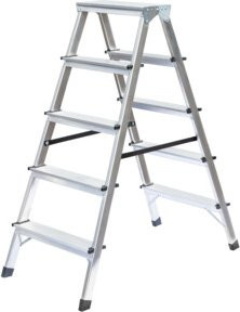 MUNK Standard-Stehleiter aus Stahl beidseitig begehbar mit 2 x 5 Stufen in Silber - Bild 1
