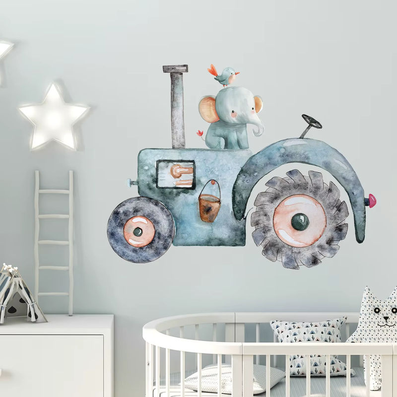 BRUP Wandtattoo Cartoon Elefant auf Traktor für Kinderzimmer und Schlafzimmer, mehrfarbig und blau - Bild 3