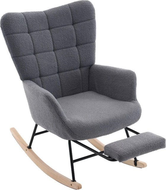 okwish Schaukelstuhl mit Fußstütze und Armlehnen als Relaxsessel für das Wohnzimmer, Grau, B/T/H: 68 x 88 x 91 cm - Bild 1