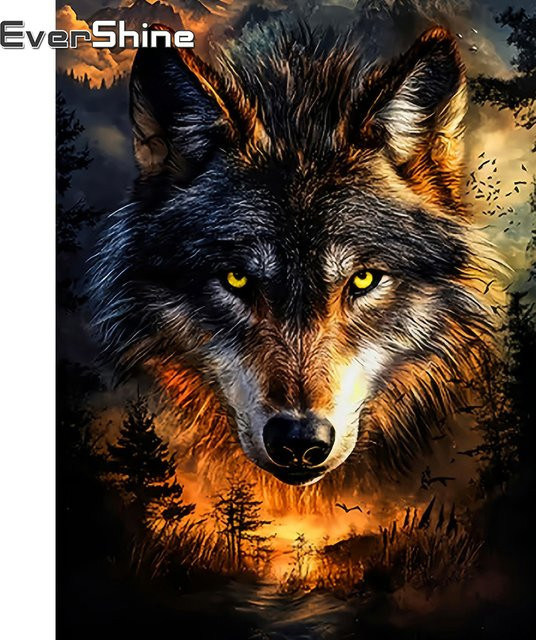 Evershine 5D-Diamantgemälde Wolf als Kreuzstich-Set mit vollen Bohrern in Multicolour, B/H: 30 x 20 cm - Bild 1