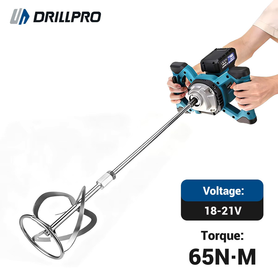 Drillpro Bürstenloser Elektromixer in Blau mit 6 Geschwindigkeiten für Makita 18V Akku als kabelloser Betonmischer für Zement, Mörtel und Putz - Bild 2