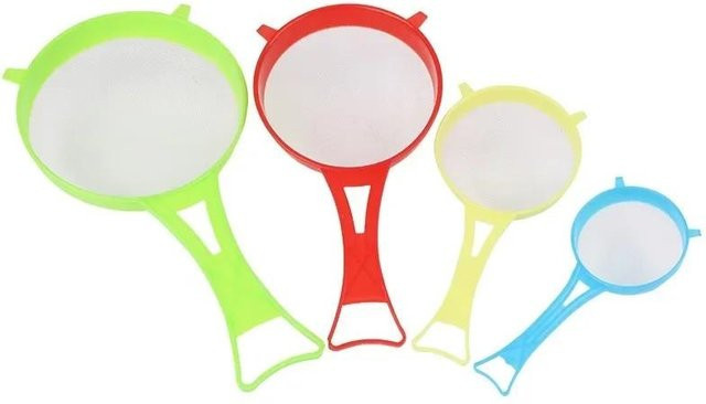 SEEQS Mehrzweck-Sieb-Set aus Kunststoff, 4-teiliges Set in Weiß und Multicolour, runde Mehl-Siebe für deine Küche - Bild 1