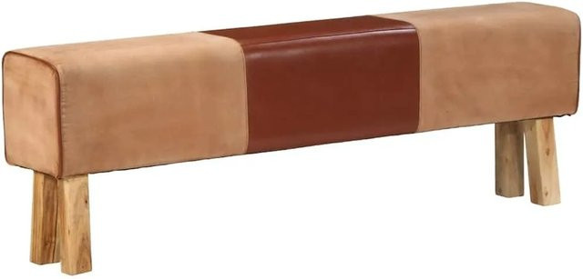 DELUKE Sitzbank PFERO in Hellbraun aus Echtleder und massivem Akazienholz, B/T/H: 160 x 30 x 53 cm - Bild 1