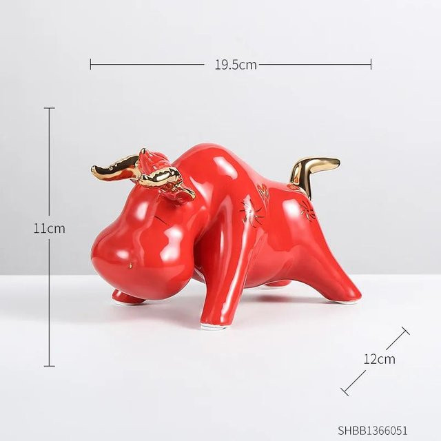 Yiran Furniture Schreibtischdekoration Ochse Sternzeichen Maskottchen aus Keramik und Emaille - Bild 1