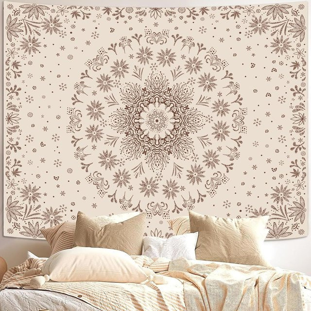 Boho Mandala Wandteppich von JMG Household Supplies in Blau und Beige, floraler Wandbehang mit geometrischem Blumenmuster, B/H: 70 x 100 cm - Bild 1