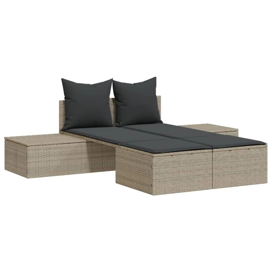 vidaXL Doppel-Sonnenliege aus Polyrattan mit Kissen in Grau, B/T/H: 104 x 162 x 30 cm - Bild 2