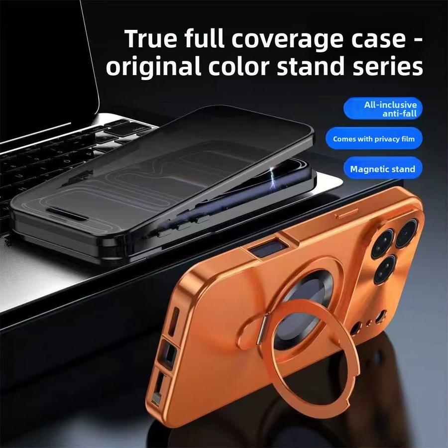 Apple Handyhülle mit magnetischer Halterung und Metallrahmen für iPhone 15, 16 Pro Max, 17 und 18 in Silber - Bild 3