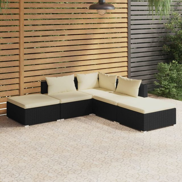 vidaXL 5-tlg Garten-Lounge-Set aus PE-Rattan mit Kissen in Schwarz und Creme - Bild 3