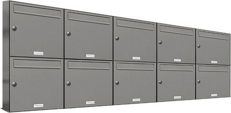 AL Briefkasten für 10 Parteien, Aufputzmontage, grau, B/H/T: 191,5 x 68,4 x 11,6 cm - Bild 1