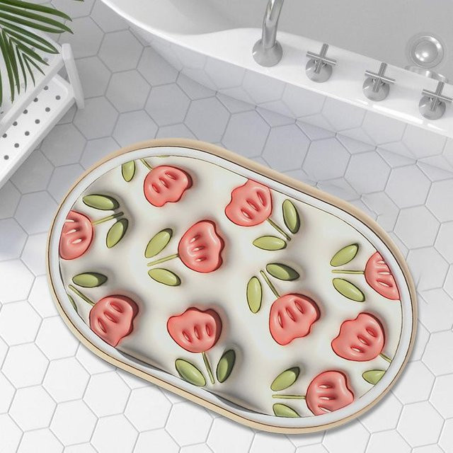 Yiran Furniture Badematte mit Cartoon Smiley Gesicht in Pink und Multicolour, 3D-Effekt, B/H: 40 x 60 cm - Bild 1