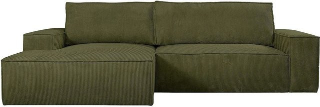 Vente-unique Schlafsofa Amelia in Khaki mit Cord-Bezug und L-Form, Breite: 267 cm - Bild 1