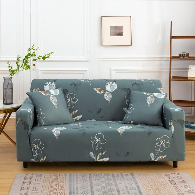 LANMOLIFE Stretch Sofabezug für 1-Sitzer mit 1 Kissenbezug, Floral Design, Grau, Breite: 90-140 cm - Bild 1