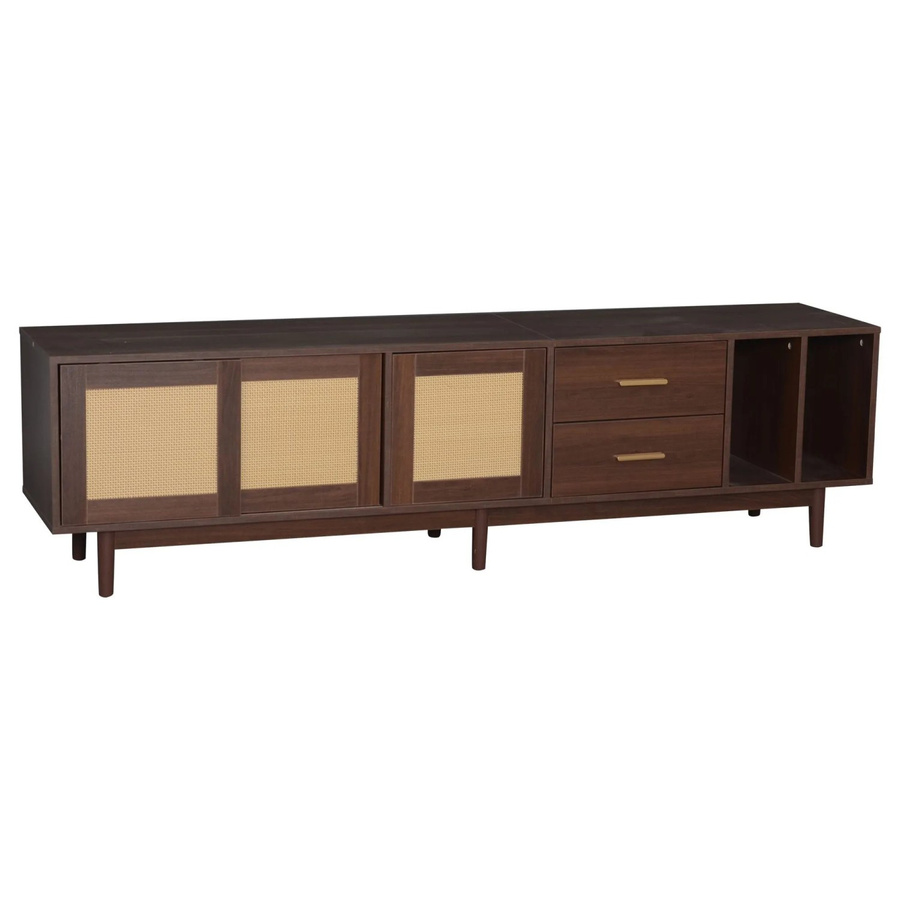 okwish TV Schrank mit Schubladen und Rattan-Elementen in Braun, B/T/H: 190 x 40 x 52 cm - Bild 2